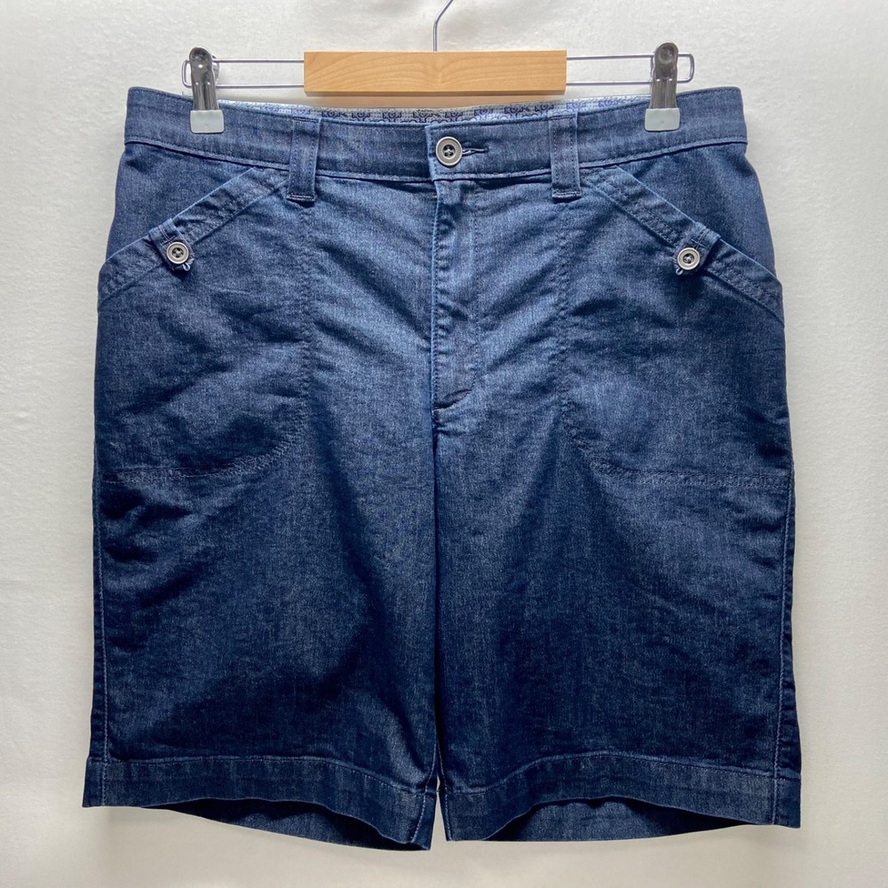 Wrangler Jean Shorts Women's 14 Dark Blue Denim Bermuda Stretch Pockets EUC